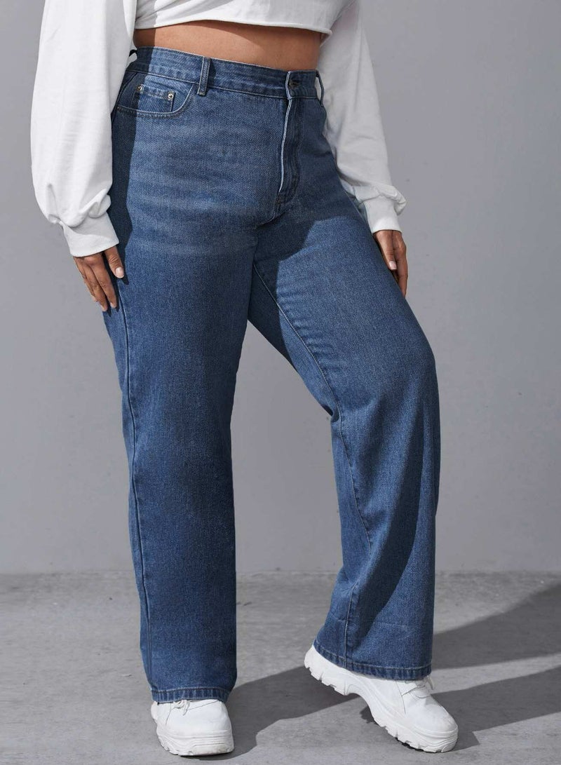 Plus High Waist Straight Jeans