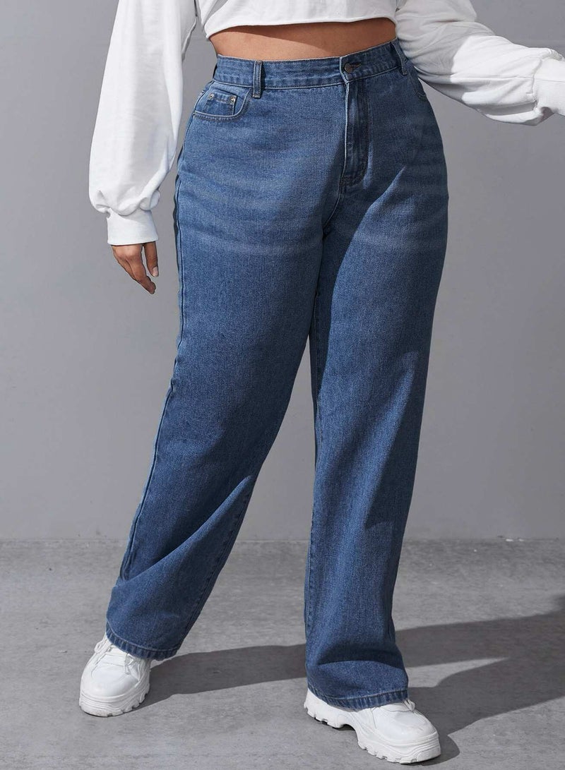 Plus High Waist Straight Jeans