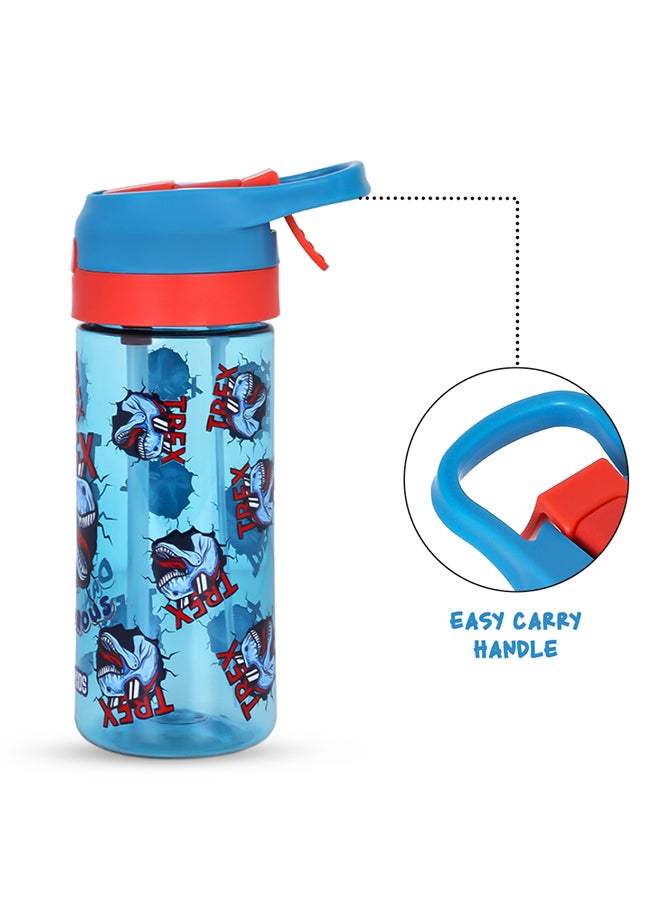 Eazy Kids 18Inch Set of 5 Trolley School Bag with Bento Lunch Box Tritan 420ml Water Bottle Lunch Bag and Pencil Case - TREX Dinosaur - Blue