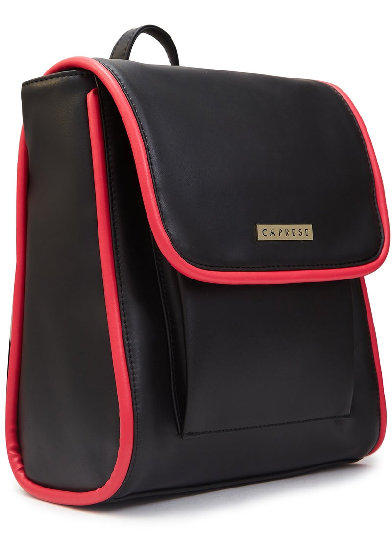 Caprese Gracie Solid Black Faux Leather Medium Fashion Backpack