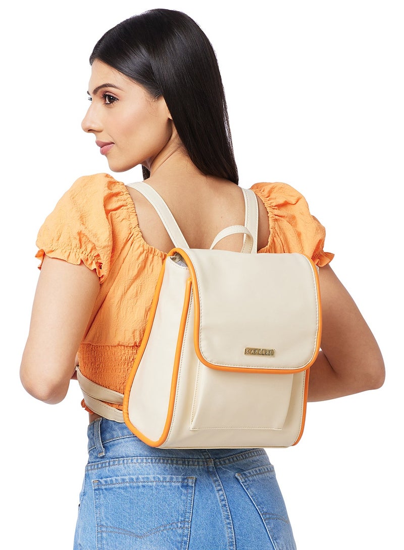 Caprese Gracie Solid Cream Faux Leather Medium Fashion Backpack