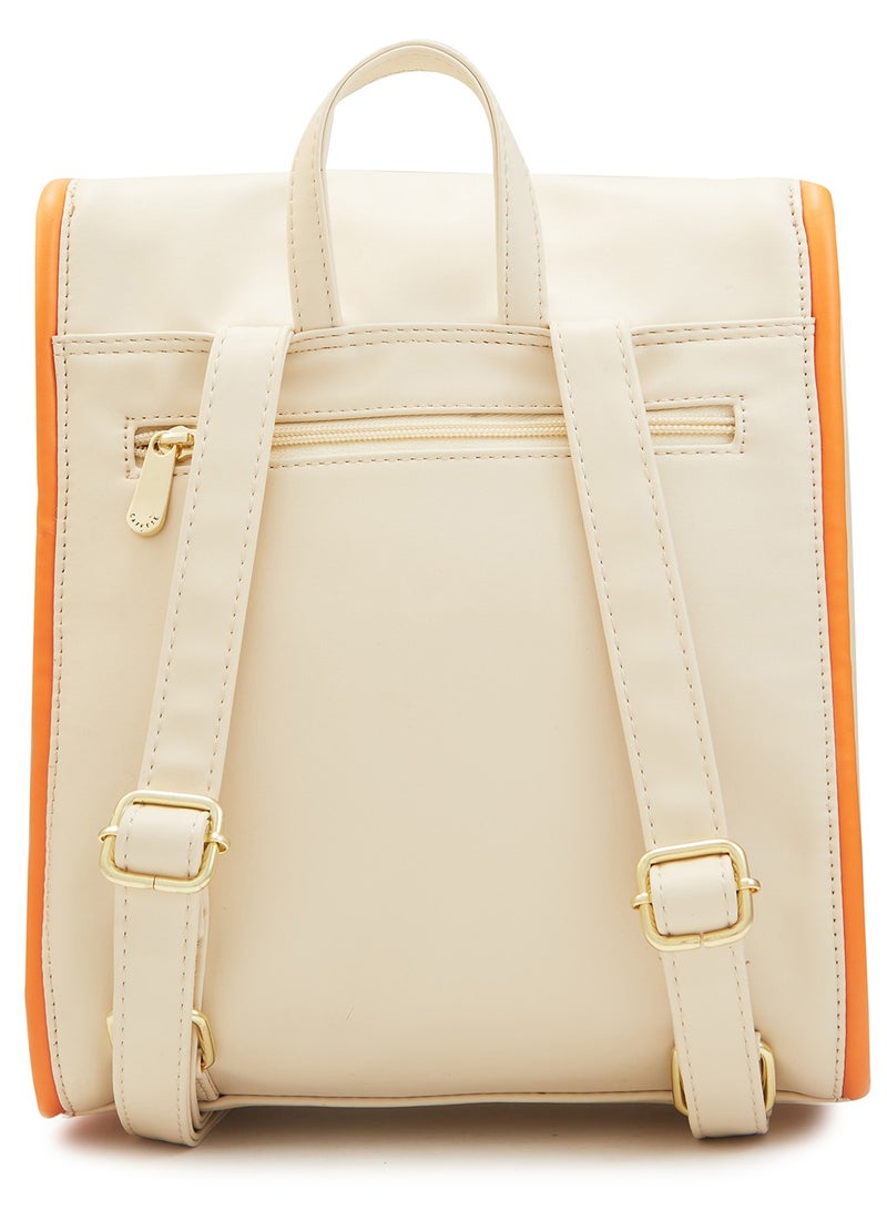 Caprese Gracie Solid Cream Faux Leather Medium Fashion Backpack