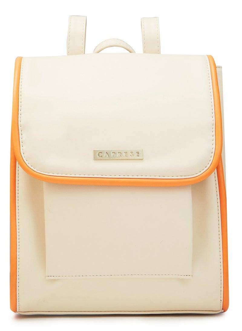 Caprese Gracie Solid Cream Faux Leather Medium Fashion Backpack