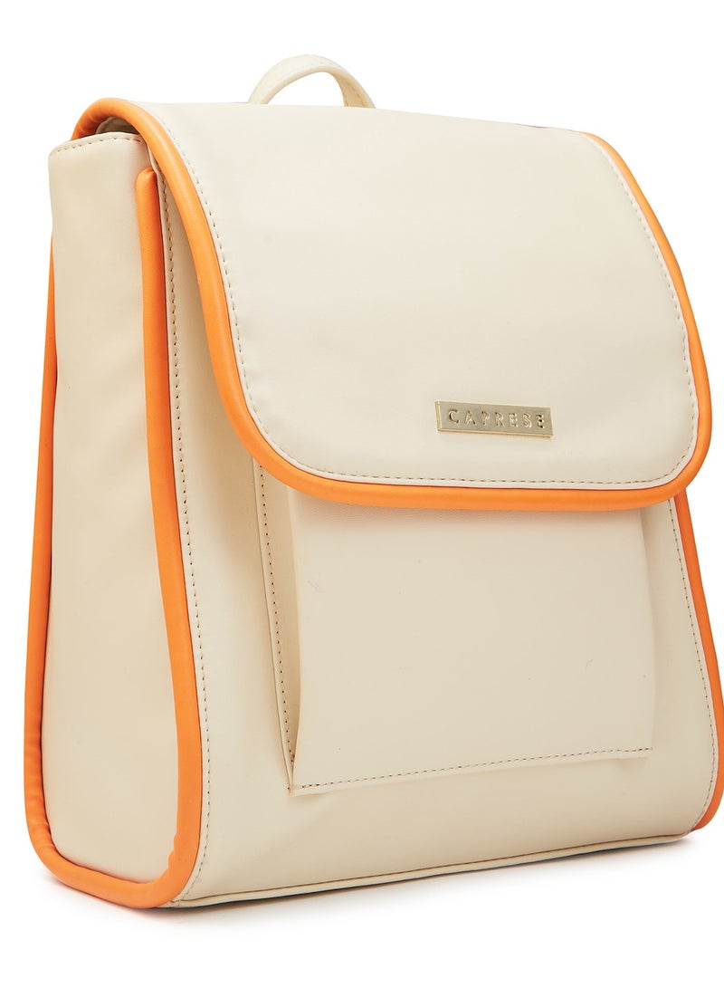 Caprese Gracie Solid Cream Faux Leather Medium Fashion Backpack