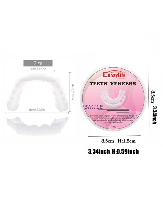 Instant Veneers Dentures, Upper Lower Teeth Artificial Dentures Silicone Perforated Braces Teeth Decoration, Cosmetic Veneers Teeth Temporary Fake Teeth Smile Teeth, for Men Women with Bad Teeth