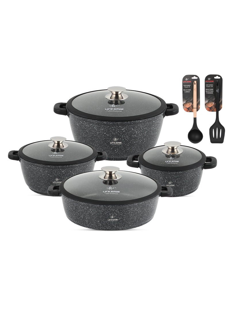 Cookware Set - 18 Pieces Pots and Pan set Granite Non Stick Coating 100% PFOA FREE, Induction Base Cooking Set with Removable Silicone Handles - Oven Safe (Black)