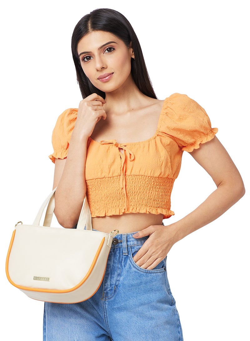 Caprese Gracie Solid Cream Faux Leather Medium Satchel Bag