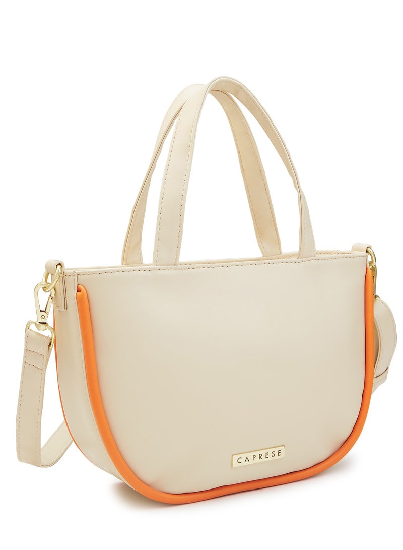 Caprese Gracie Solid Cream Faux Leather Medium Satchel Bag