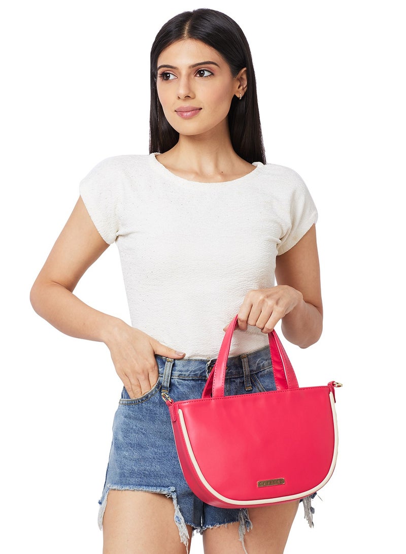 Caprese Gracie Solid Magenta Faux Leather Medium Satchel Bag