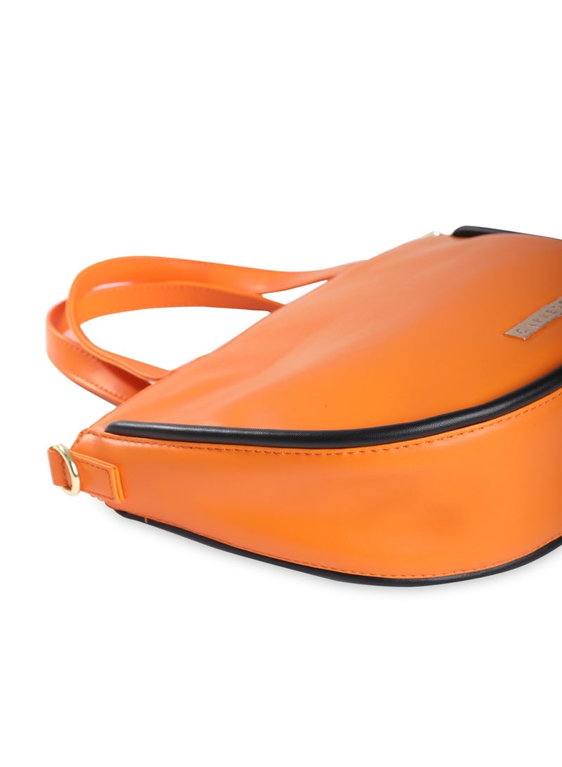 Caprese Gracie Solid Orange Faux Leather Medium Satchel Bag