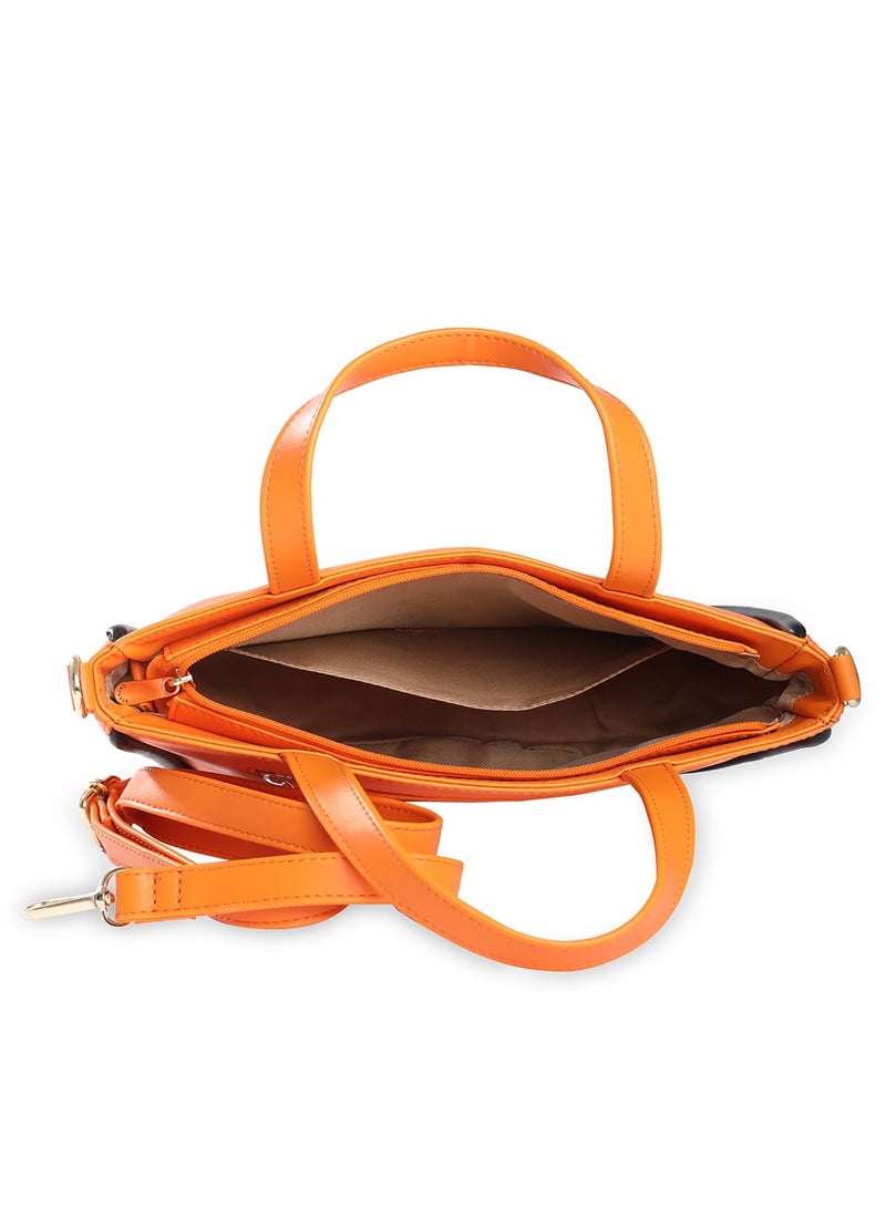 Caprese Gracie Solid Orange Faux Leather Medium Satchel Bag