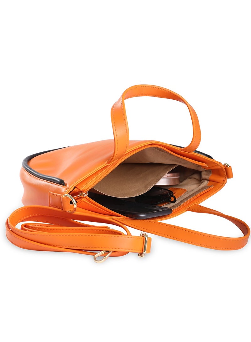 Caprese Gracie Solid Orange Faux Leather Medium Satchel Bag