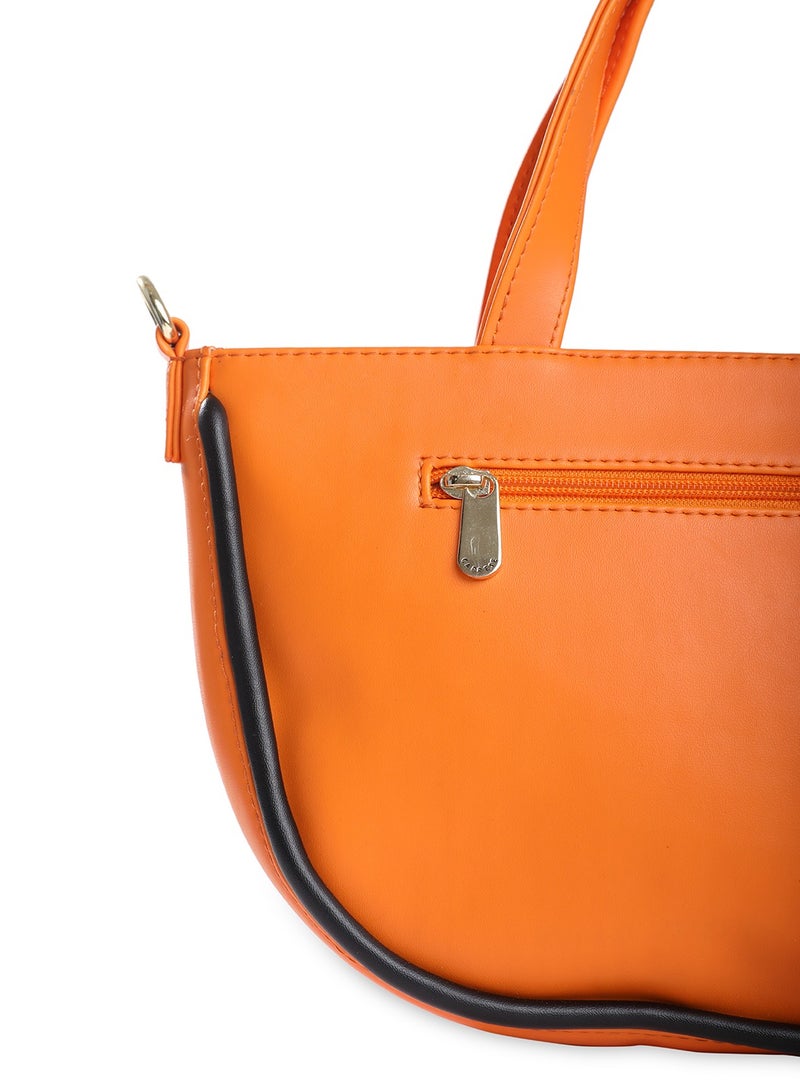 Caprese Gracie Solid Orange Faux Leather Medium Satchel Bag