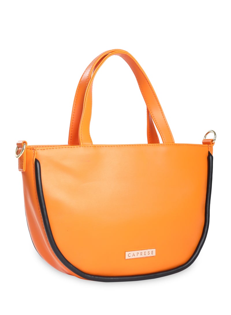 Caprese Gracie Solid Orange Faux Leather Medium Satchel Bag