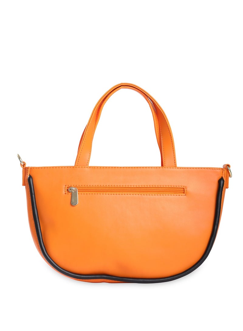 Caprese Gracie Solid Orange Faux Leather Medium Satchel Bag