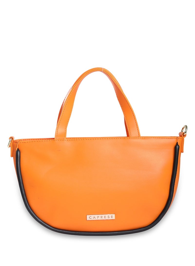 Caprese Gracie Solid Orange Faux Leather Medium Satchel Bag