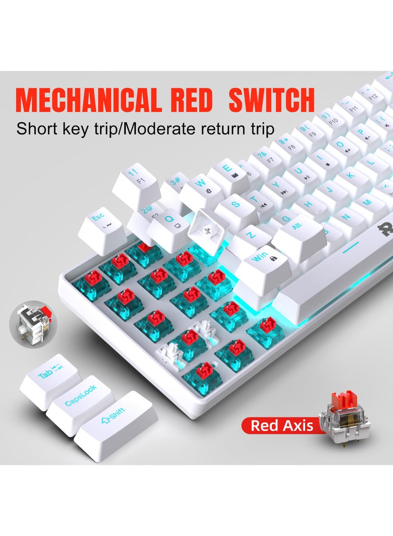 ROCK POW 60% Wired Mechanical Gaming Keyboard, 68keys Ice Blue Backlit Ultra-Compact Mini Keyboard, Mini Compact Keyboard for PC/Mac Gamer, Typist, Easy Carry on Trip Red Switch White