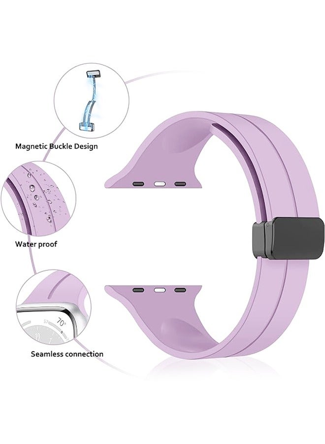 Magnetic for Apple Watch Band 38mm/40mm/41mm iWatch Bands, Magnetic Band D-buckle Silicone Sport Strap Replacement WristBand for Apple Watch SE Series 8/7/6/5/4/3/2/1, Lavender Purple