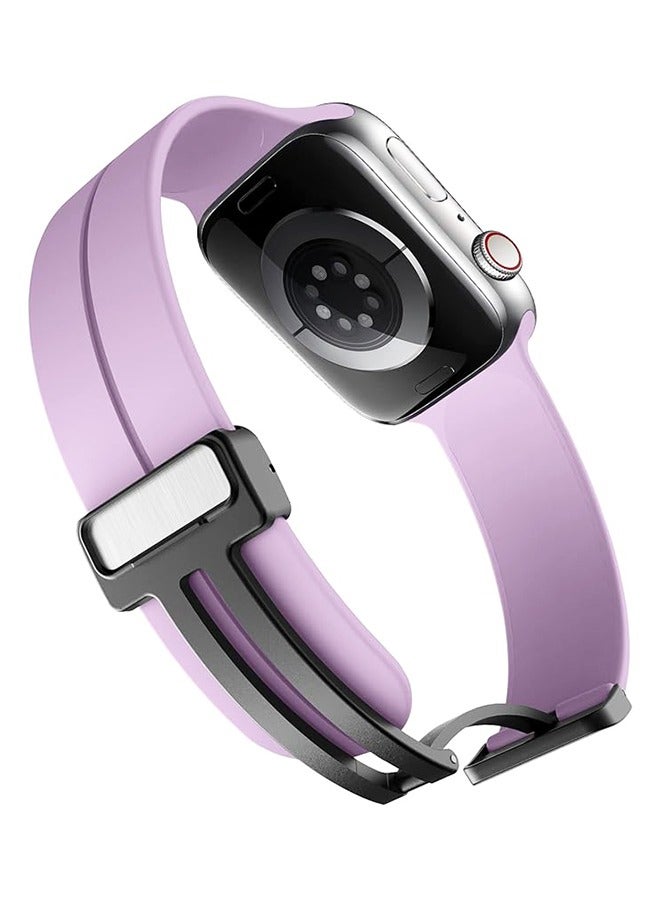Magnetic for Apple Watch Band 38mm/40mm/41mm iWatch Bands, Magnetic Band D-buckle Silicone Sport Strap Replacement WristBand for Apple Watch SE Series 8/7/6/5/4/3/2/1, Lavender Purple
