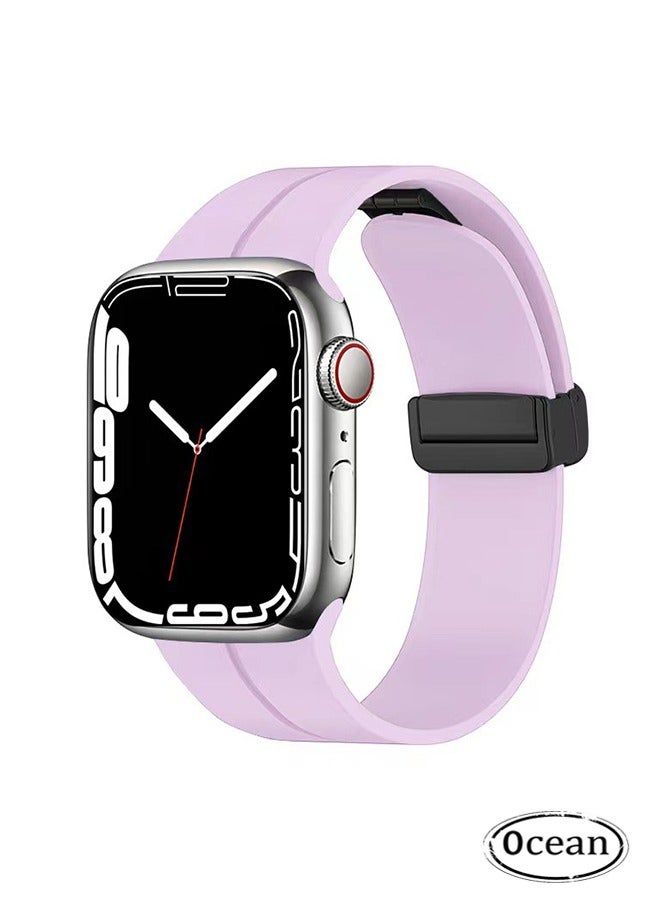 Magnetic for Apple Watch Band 38mm/40mm/41mm iWatch Bands, Magnetic Band D-buckle Silicone Sport Strap Replacement WristBand for Apple Watch SE Series 8/7/6/5/4/3/2/1, Lavender Purple