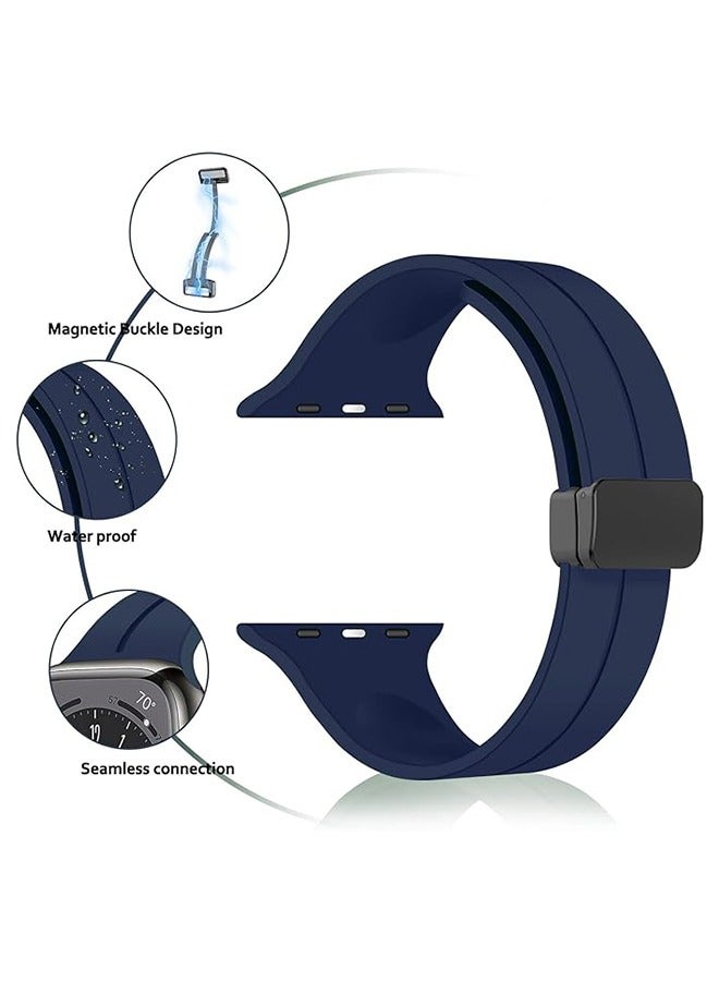 Magnetic for Apple Watch Ultra Band 49mm/45mm/44mm/42mm iWatch Bands, Soft Sport Silicone Replacement Wristband Strap for Apple Watch Band Series 9/8/7/6/5/4/SE/SE 2nd/Ultra 2/Ultra, Midnight Blue