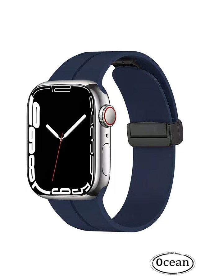 Magnetic for Apple Watch Ultra Band 49mm/45mm/44mm/42mm iWatch Bands, Soft Sport Silicone Replacement Wristband Strap for Apple Watch Band Series 9/8/7/6/5/4/SE/SE 2nd/Ultra 2/Ultra, Midnight Blue
