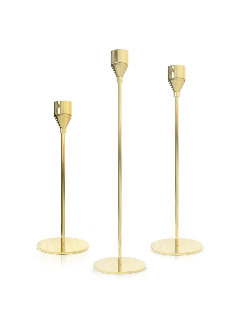 Candlestick Holders for Taper Candles, Set of 3 Taper Candle Holders for Candlesticks, Ideal for Home Décor, Wedding, Birthday Party, Date Night, Dinning or Other Special Occasions (Rose Gold)