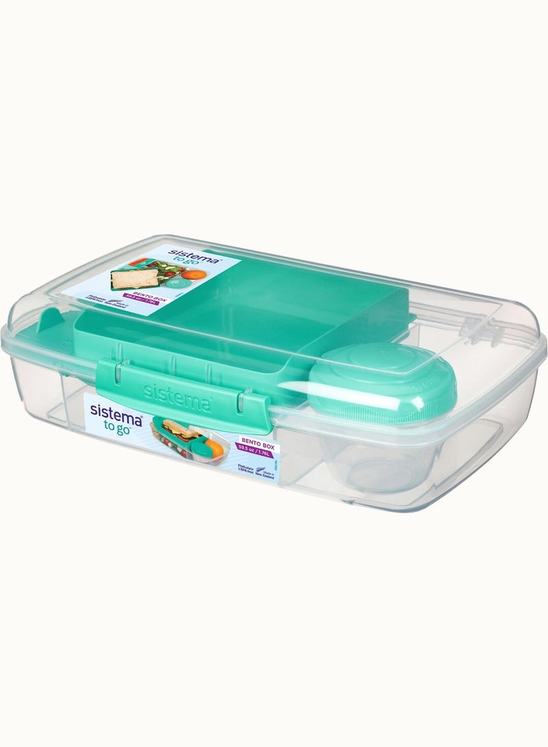 Sistema 1.76 Liter Teal Bento Box : Portable Meal Container, On-The-Go Launch Box, Meal Prep Container, Lunchbox With Compartments, Food Storage Solution - Leak-proof - Portable - BPA-free