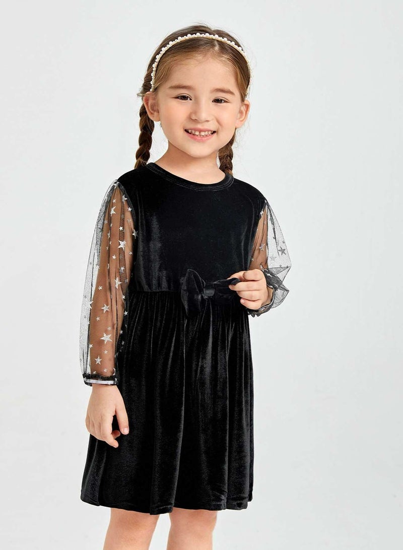 Toddler Girls Star Mesh Panel Velvet Dress