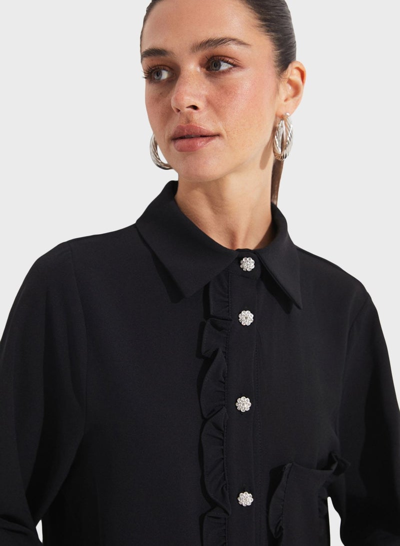 Ruffel Detail Button Down Shirt