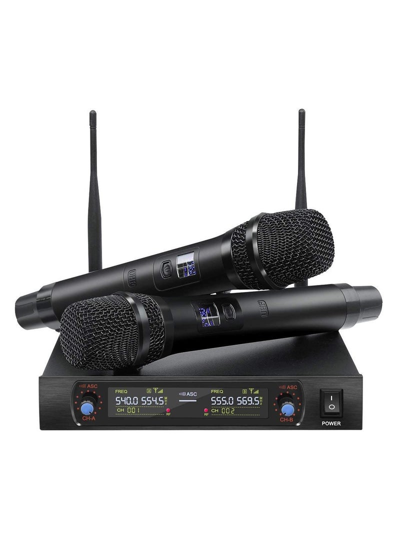 Wireless Microphone，Metal Professional Dual Channel Handheld Dynamic Mic System, for Karaoke, Party, DJ, Wedding, Meeting, Home KTV Set, Outdoor Events