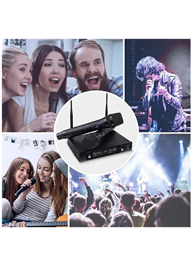 Wireless Microphone，Metal Professional Dual Channel Handheld Dynamic Mic System, for Karaoke, Party, DJ, Wedding, Meeting, Home KTV Set, Outdoor Events