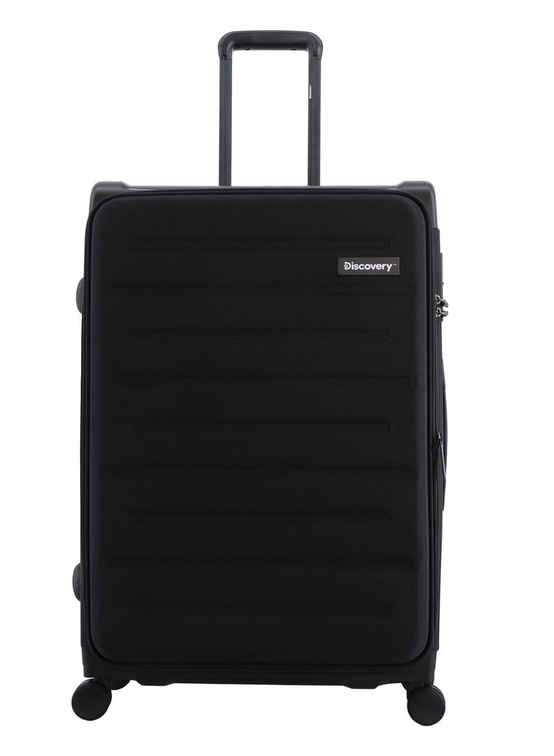 Discovery Motion PP and Polyester Large Check-In Luggage Black, Durable Lightweight Unbreakable Suitcase, 4 Double Wheel With TSA Lock Trolley Bag (28 Inch).