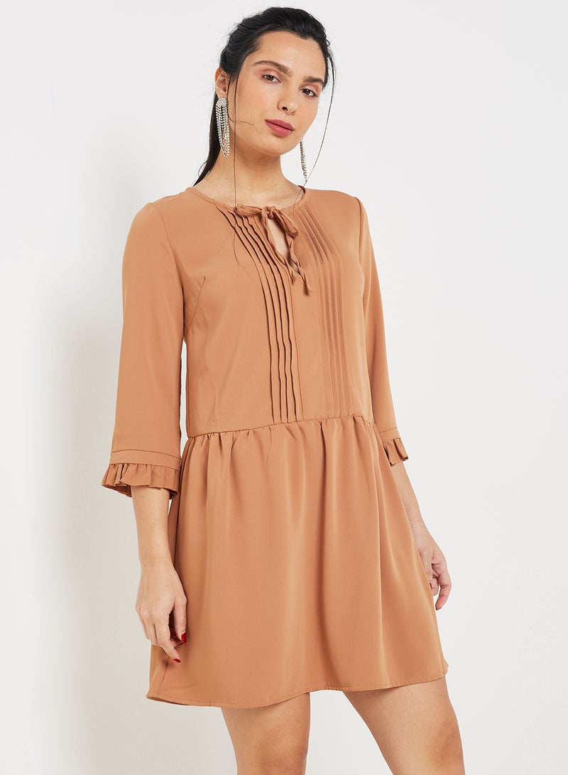 Casual Wear Mini Dress Brown