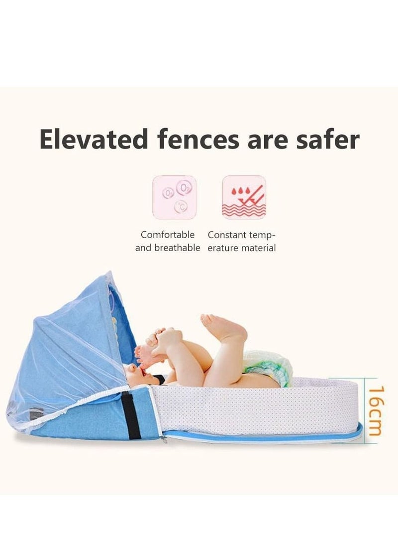 Travel Cot with Mosquito Net and Awning, Folding Portable Bassinet, Baby Crib Travel Bed Breathable Cradle Cot