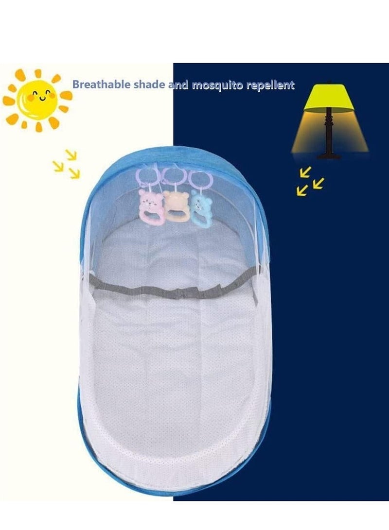 Travel Cot with Mosquito Net and Awning, Folding Portable Bassinet, Baby Crib Travel Bed Breathable Cradle Cot