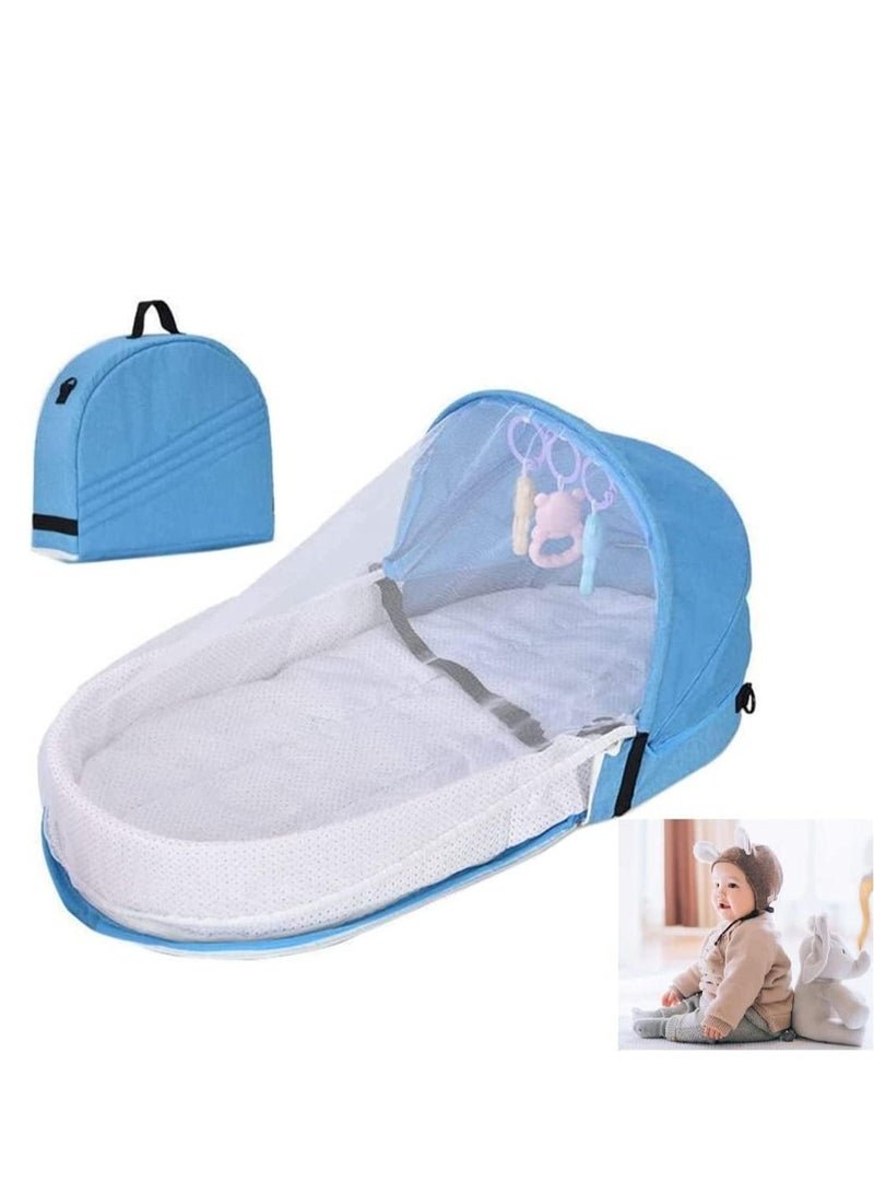 Travel Cot with Mosquito Net and Awning, Folding Portable Bassinet, Baby Crib Travel Bed Breathable Cradle Cot