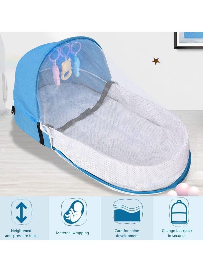 Travel Cot with Mosquito Net and Awning, Folding Portable Bassinet, Baby Crib Travel Bed Breathable Cradle Cot