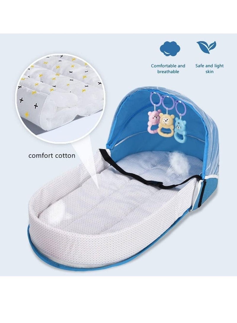 Travel Cot with Mosquito Net and Awning, Folding Portable Bassinet, Baby Crib Travel Bed Breathable Cradle Cot