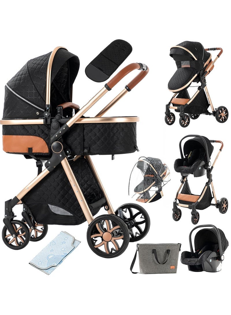 in 1 Travel System Stroller with Reversible Carrycot Baby Stroller Standard Stroller for Children Portable Luxury Folding Stroller Baby Stroller 3 Pieces High Landscape