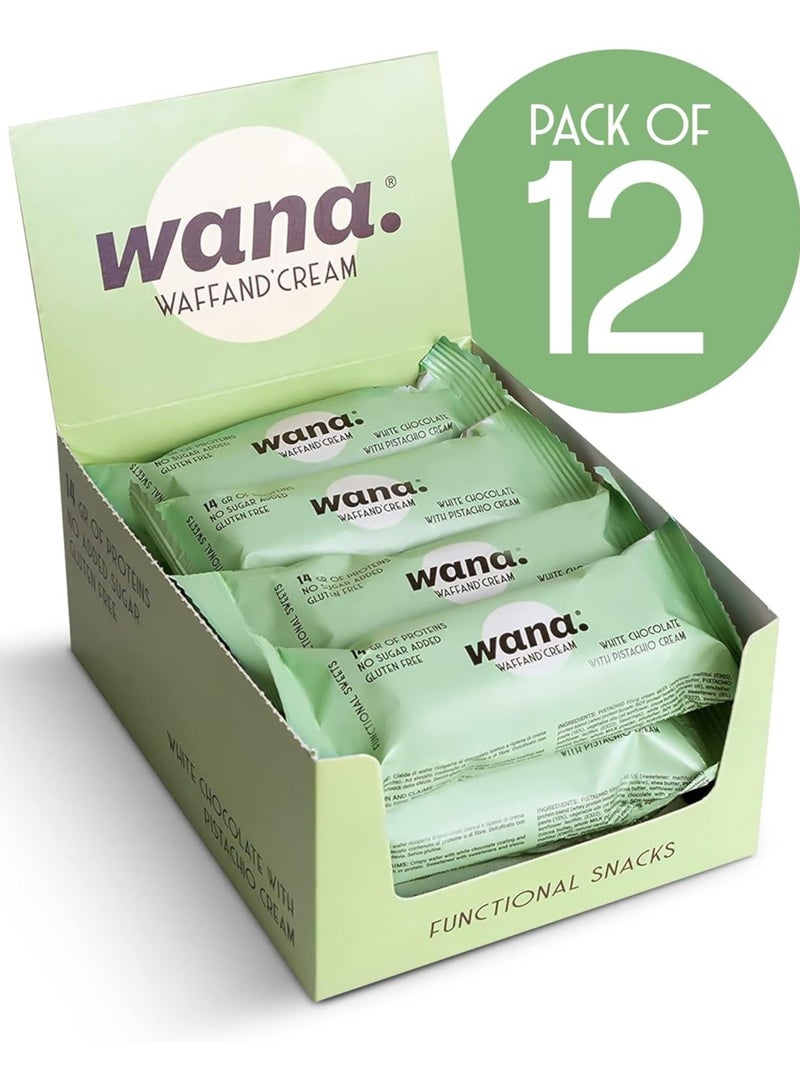 wana waffand cream white chocolate with pistachio cream flavor, 43g pack of 12