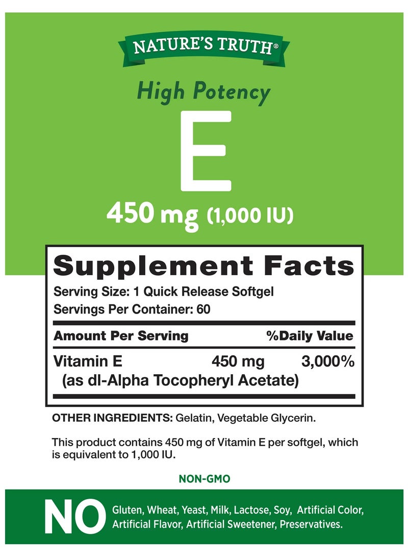 Nature’s Truth High Potency E 450mg 60 Softgels 60 Serving