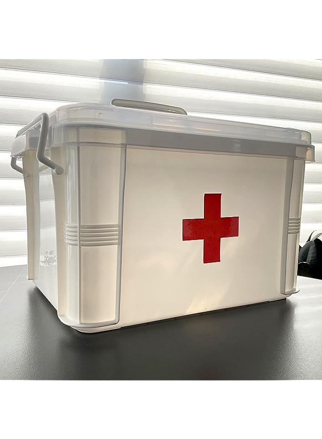 Organizer Storage box for Home Medicine Chest Plastic Organizer Storage Box Medicine Box, Plastic Medical Storage Box, Family Emergency Kit Medical Kit (32.5 * 23.5 * 19cm, White)
