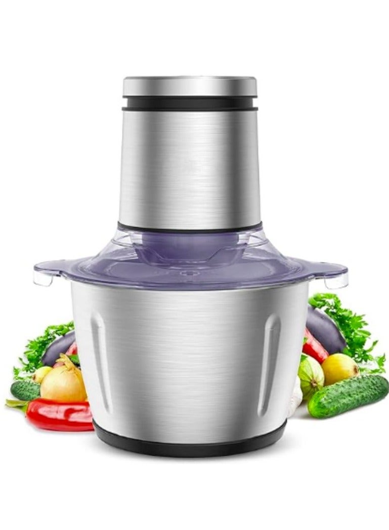 Food Chopper Meat Grinder Electric, 400W Food Processor 2L Stainless Steel Mini Food processor for Meat, Vegetables, Fruits and Nuts with 4 Sharp Blades 2 Speeds