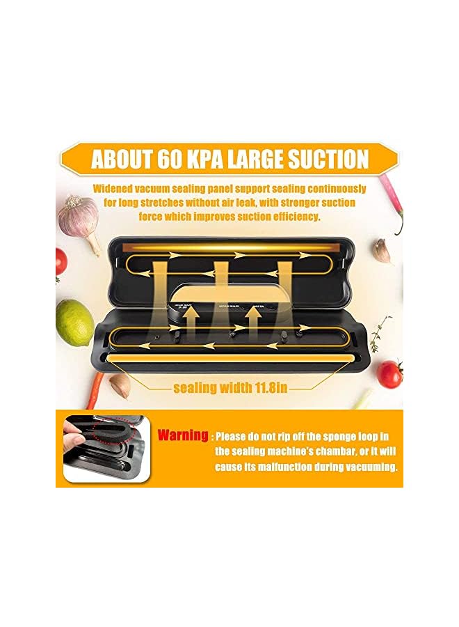 Vacuum Sealer Machine, Automatic Food Sealer With 10 Vacuum Bags, Automatic Food Saver Machine Air Sealing System For Food Preservation, 60 Kpa Quick Suction For Food Storage