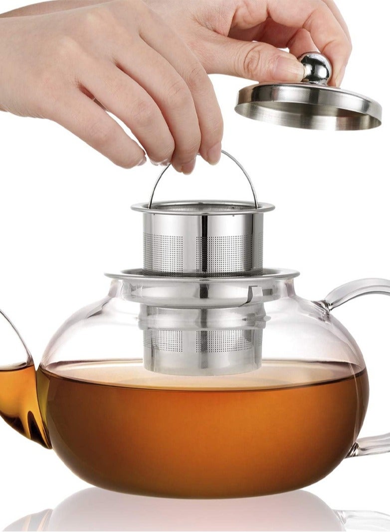 Durable Unbreakable Quickly Brew Borosilicate Glass Teapot with Reusable Drip Cone Stainless Filter 8 cups Thickened Heat Resistant 1 Liter