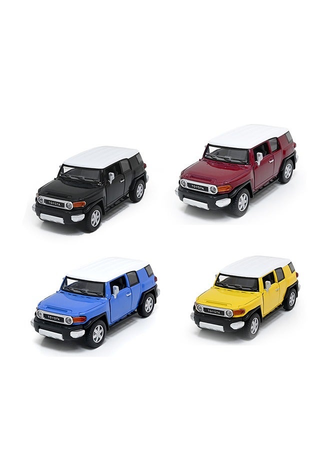 Pack of 4 Toyota FJ Cruiser 1/36 Scale Die Cast Metal Doors Openable Pull Back Action Toy Car-Assorted Colours