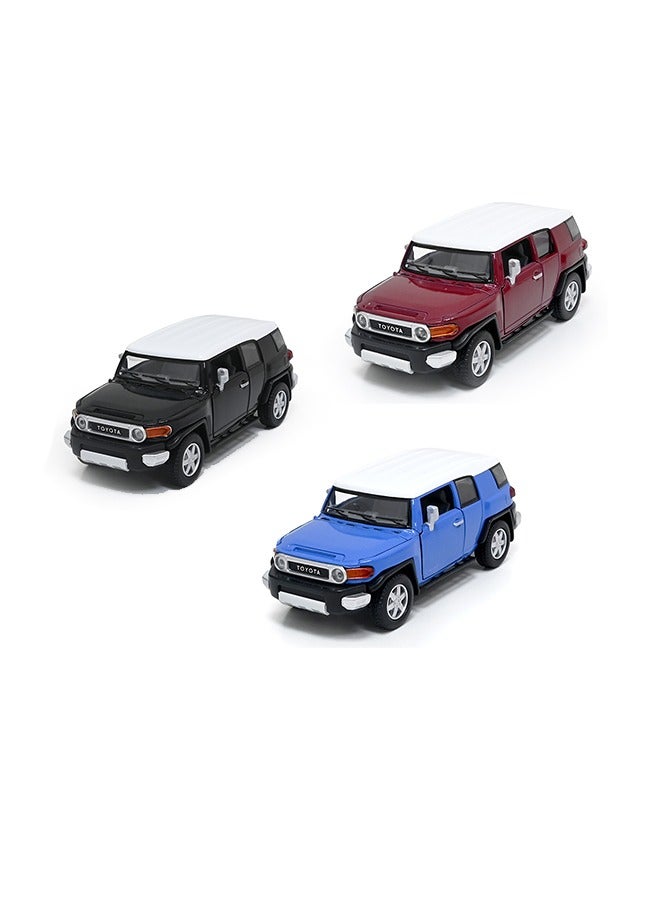 Pack of 3 Toyota FJ Cruiser 1/36 Scale Die Cast Metal Doors Openable Pull Back Action Toy Car-Assorted Colour