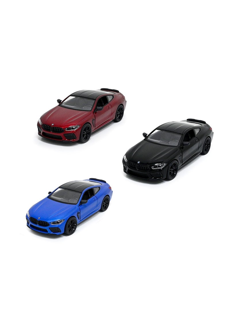 Pack of 3 Pcs BMW M8 Competition Coupe 1/38 Scale Die Cast Metal Doors Openable Pull Back Action Toy Car