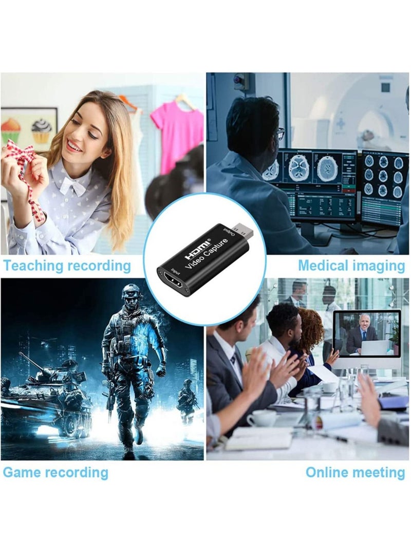 Audio Video Capture Cards HDMI to USB 1080p USB 2.0 Record via DSLR Camcorder Action Cam for Gaming, Live Broadcasting, Streaming - Black